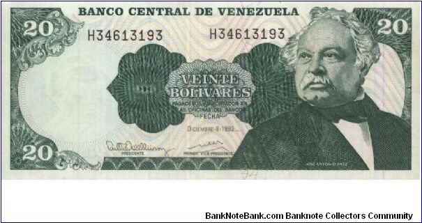 20 Bolivares Dated 8 December 1992

Obverse:Jose Antonic Paez

Reverse:Monument

Watermark:Yes

OFFER VIA EMAIL Banknote