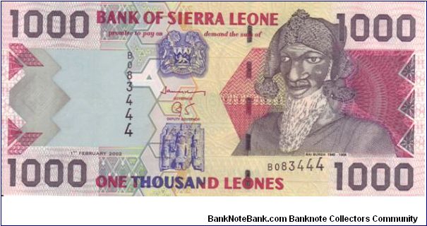 Sierra Leone, 1000 Leones.

Colourful note from 1993 Banknote