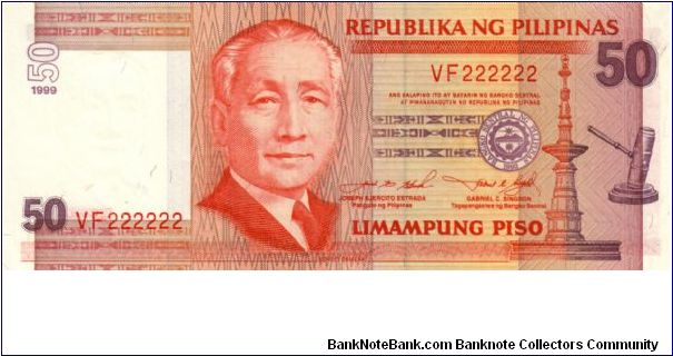 DATED SERIES 54e 1999 Estrada-Singson ??000001-??1000000 VF222222 (Solid #) Banknote