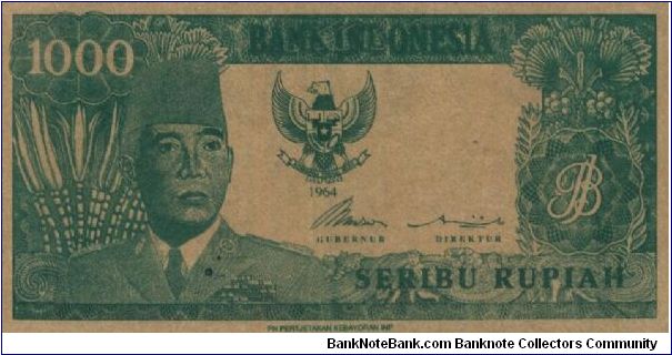 SPECIAL SOEKARNO 1000 Rupiah Series No:BK123409,Bank Indonesia.Watermark Soekarno.(O)Soekarno(R)Two Female Dancer.Printed By PT Pertjetakan Kebayoran.OFFER VIA EMAIL VERY RARE. Banknote