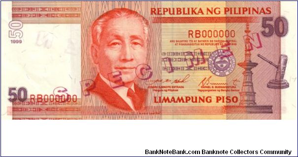 DATED SERIES 54S1 1999 Estrada-Buenaventura RB000000 (Specimen) Banknote