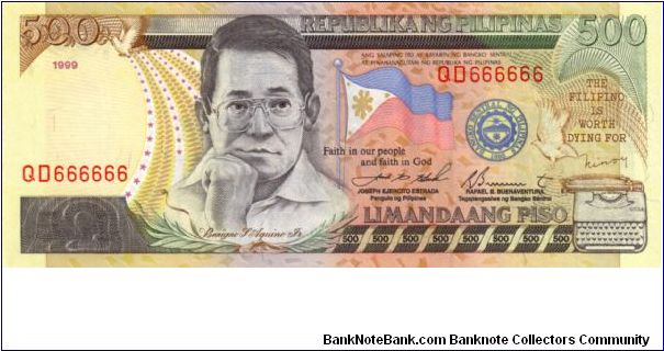 DATED SERIES 59b 1999 Estrada-Buenaventura ??000001-UJ1000000 QD666666 (Solid #) Banknote