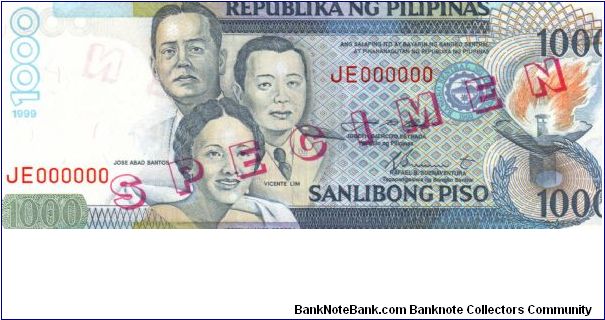 DATED SERIES 61S1 1999 Estrada-Buenaventura JE000000 (Specimen) Banknote