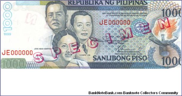 DATED SERIES 61S1 1999 Estrada-Buenaventura JE000000 (Specimen) Banknote