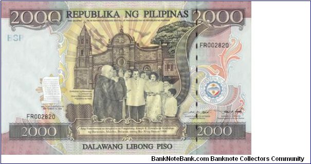 DATED SERIES 64 1998 (1898-1998 Kalayaan in BSP Folder) Estrada-Singson ??000001-??1000000 FR002820 Banknote