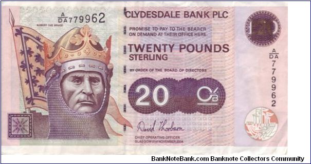 Clydesdale Bank £20 note, 2004 issue.

Both sides show images of Robert The Bruce, who originally graced the £1 note until 1988 Banknote