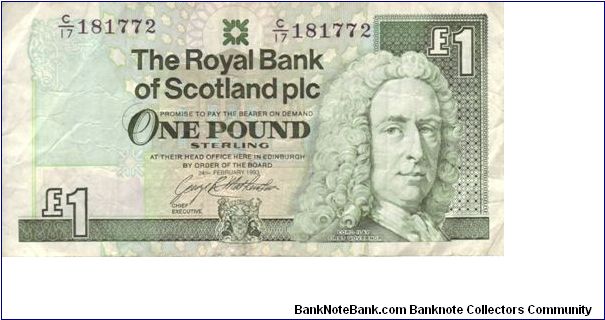 Royal Bank Of Scotland £1 note from 1993.

Ciruclated although not too bad a condition for a £1 note Banknote