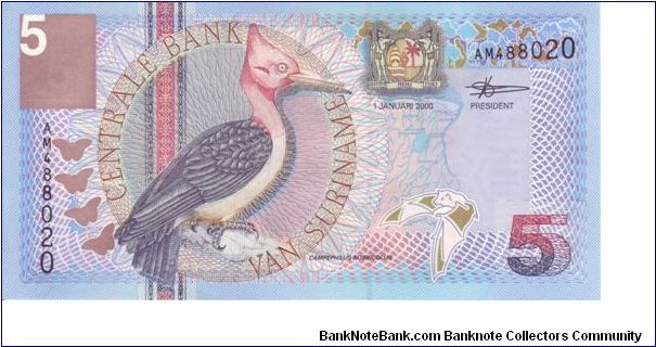 Suriname 5 Gulden

A rather beautiful, colourful note from the South American country Banknote