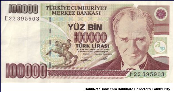 Turkey 100000 Lira from 1970 Banknote