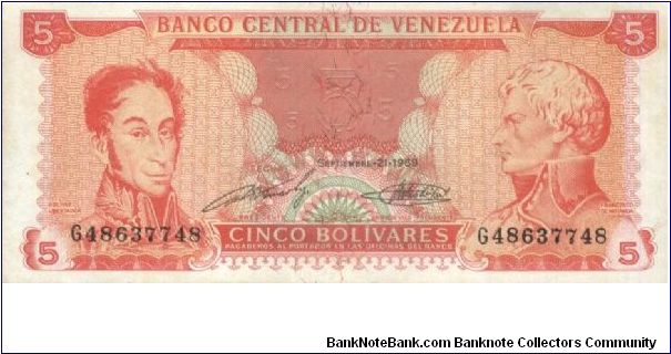 5 Bolivares Dated 21 September 1989,Banco Central De Venezuela

Obverse:Simon Bolivar & Miranda

Reverse:Pantheon Nacional

OFFER VIA EMAIL Banknote