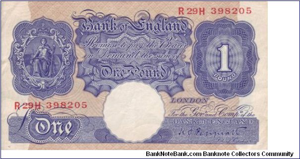 Series A (MkII) £1 note issued between 1940-1948.

The colours were changed during the war due to increased risk of forgeries from the Nazis Banknote