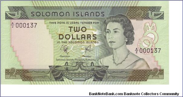 Solomon Islands $2 note.

Low serial number Banknote