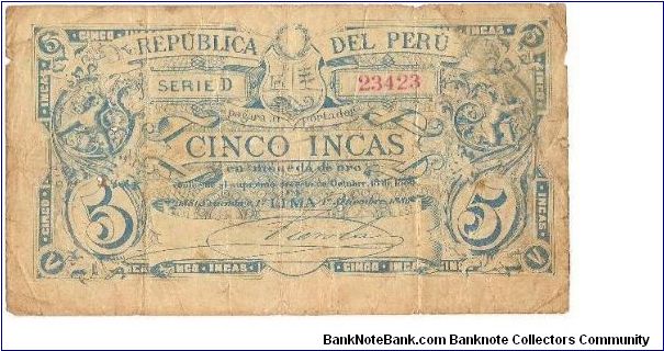 Cinco Incas Emision Banknote