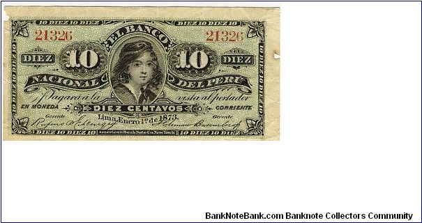 10 Centavos El Banco nacional Del Peru Banknote