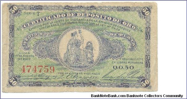 50 Centavos Cerifigado De Deposito De Oro 1917 Banknote