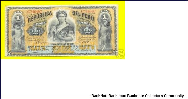 1 Sol 1879 Republica Del Peru Front Banknote