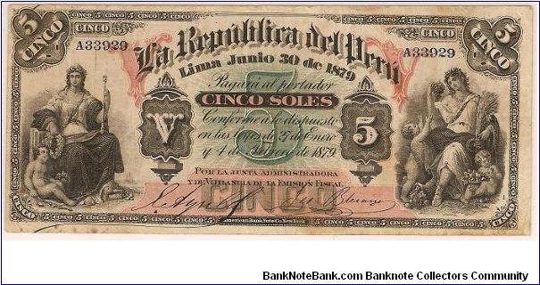 5 Soles La republica del peru Banknote