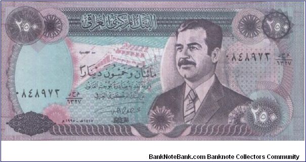 WHILE STOCK LAST!

250 Dinars Dated 1994, Central Bank of Iraq

Obverse:Saddam Hussein

Reverse:Liberty Monument

OFFER VIA EMAIL! Banknote