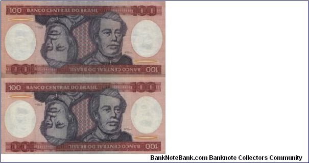 Running AA Series No:A6892064550A & A6892064551A
100 Cruzeiros  Dated 1984

Obverse:Caxias

Reverse:Battle & Sword. 

Watermark:Yes

BID VIA EMAIL Banknote