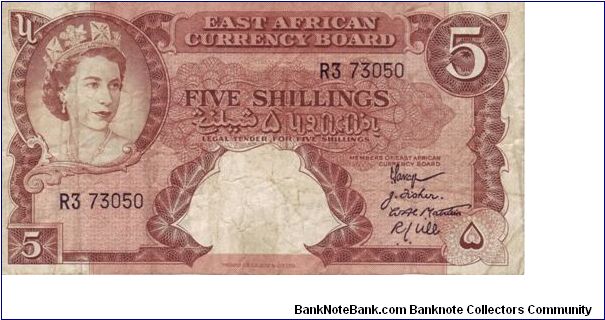(British) East Africa 5 Shillings note from 1958.

British East Africa consisted of Kenya, Tanzania, Uganda & British Somaliland and disbanded in 1962 Banknote