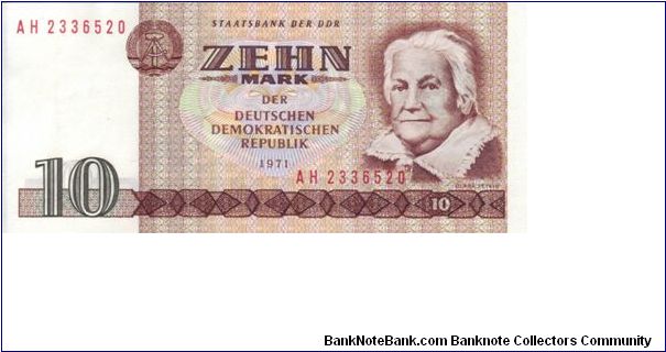 East Germany 10 Marks from 1971.  This was the last series issued before East & West Germany unified Banknote
