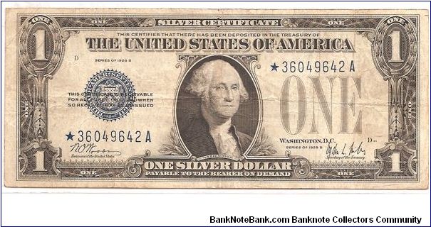 1928 B *star* $1 Silver Certificate - 674,597,808 regular 1928 B notes issued Banknote