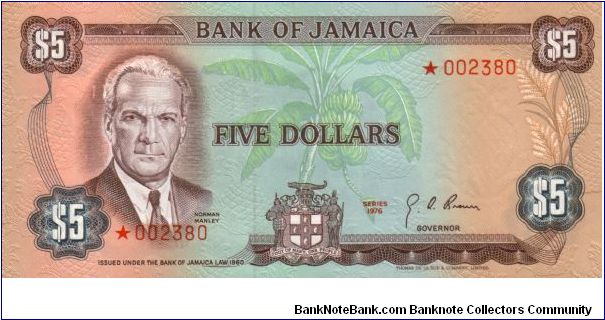 pCS1 SPECIMEN SET $5 *002380 Bank of Jamaica Collector Series Issue. 5000 sets of 4 notes issued in a blue folder with COA. Banknote