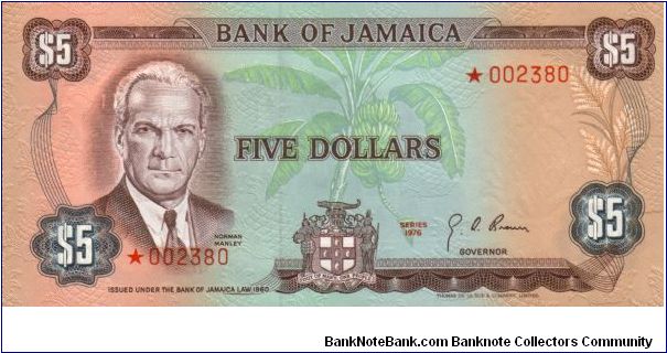 pCS1 SPECIMEN SET $5 *002380 Bank of Jamaica Collector Series Issue. 5000 sets of 4 notes issued in a blue folder with COA. Banknote