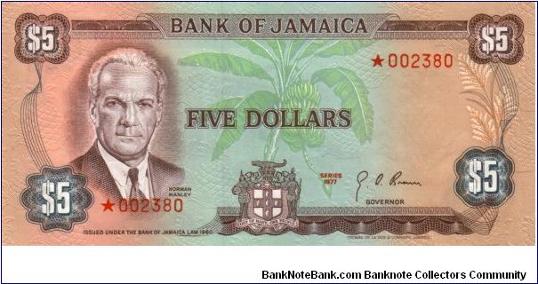 pCS2 SPECIMEN SET $5 *002380 Bank of Jamaica Collector Series Issue. 7500 sets of 4 notes issued in a blue folder with COA. Banknote