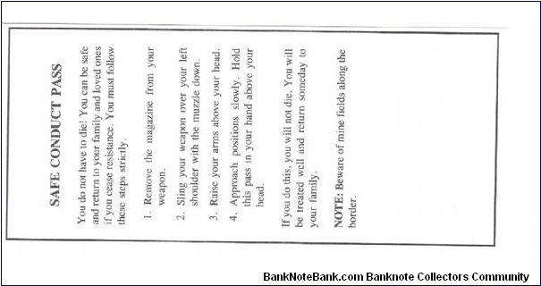 English translation for a Safe conduct pass
used in Iraq


I recieved in in trade with EDIX
from the CCF forum Banknote