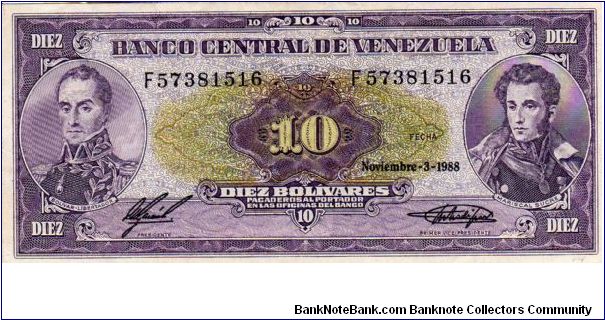 Denominacion: 10 Bolivares Banknote