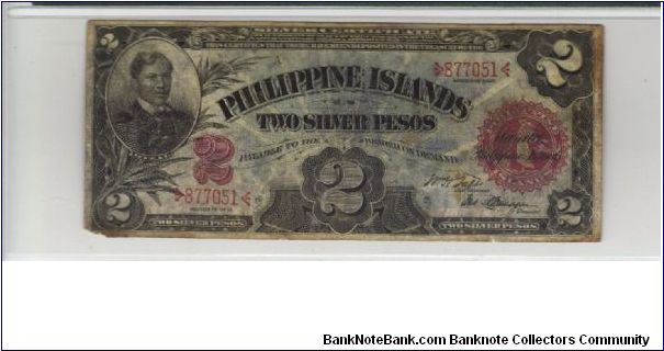 PI-25a RARE Philippine Islands 2 Peso note with W.H. Taft and Frank Branagan signatures. Banknote