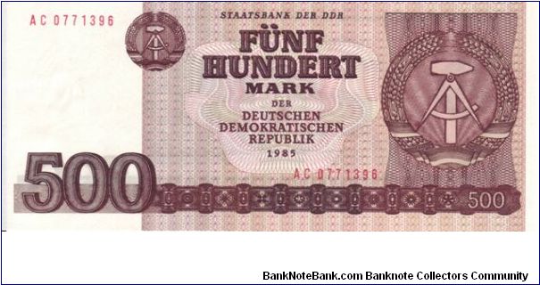 East Germany 500 Marks note from 1985.  This note was never issued into circulation Banknote