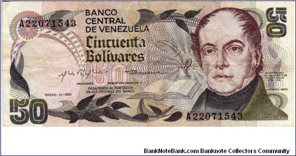 Denominacion: 50 Bolivares Banknote