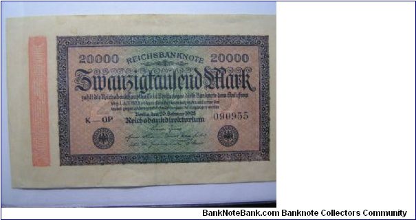 20,000 mark, post-WWI inflation period banknotes. Banknote