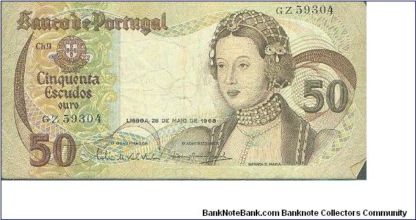Banknote from Portugal year 1968