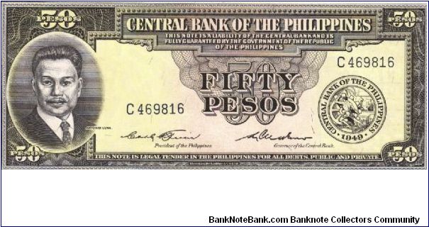 PI-138c Central Bank of the Philippines 50 Pesos note with signature group 3. Banknote