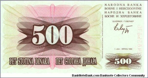 Banknote from Bosnia year 1992