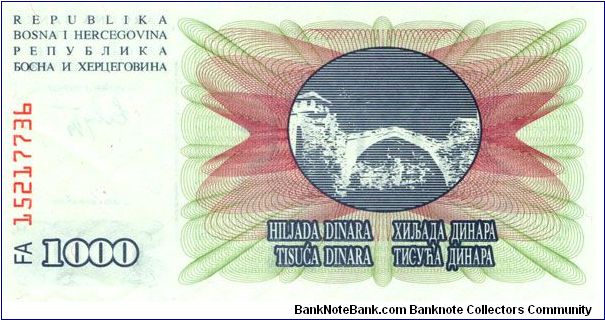 1000 Dinara, Bosnia & Herzegovina Banknote