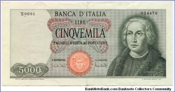 5000 Lire Colombo I type

date: 01-20-1970

http://www.cartamonetaitaliana.it/ Banknote