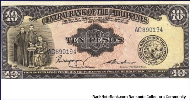 PI-136b RARE Philippines 10 Pesos note with signature group 2. Banknote