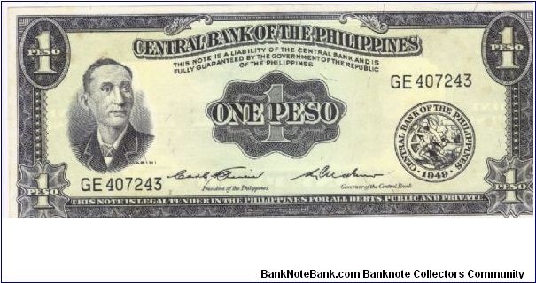 PI-133d RARE Philippine 1 Peso note with signature group 3. Banknote