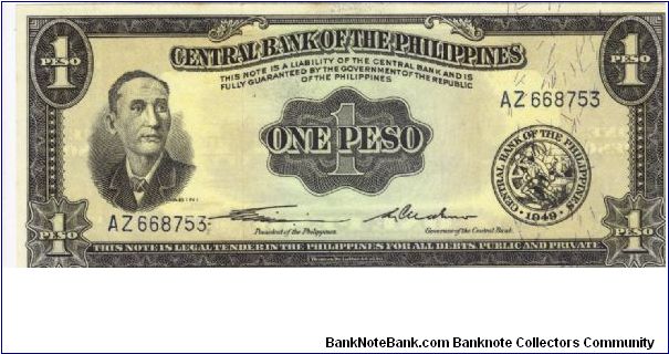 PI-133b RARE Philippine 1 peso note with signature group 1, w/o Genuine. Banknote