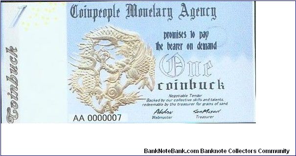 Coinpeople Monetary Agency 1 Coinbuck 2005 Banknote