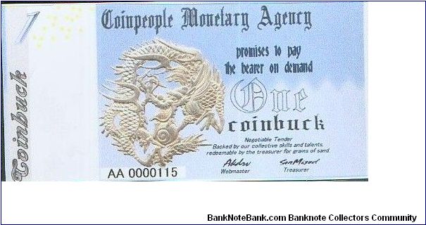 Coinpeople Monetary Agency 1 Coinbuck 2005 Banknote