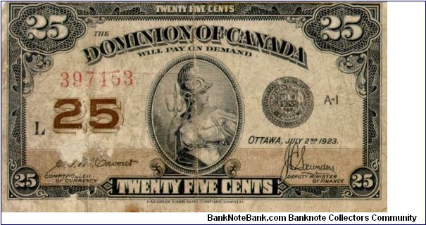 Dominion of Canada 25 cent fractional note. Banknote