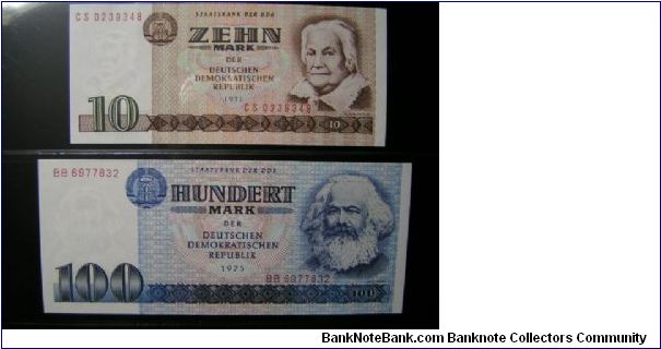 East Germany 10 & 100 Mark Banknote