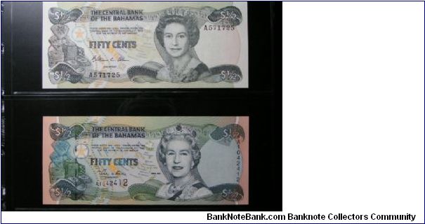 Two 50 cents (1974 & 2004) Banknote