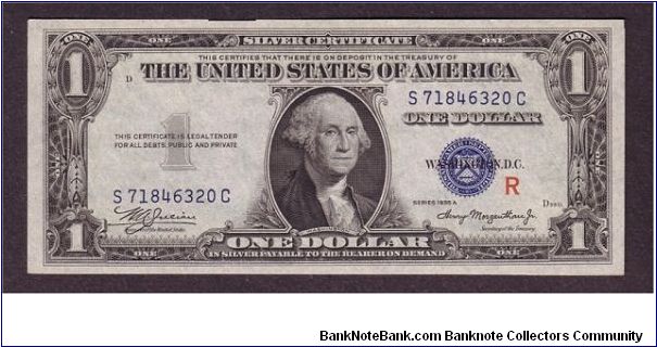 $1 Experimental
red R

Silver Certificate

obv: George Washington, (Army General, President 1789-1797)

rev: Great Seal, Denomination Banknote
