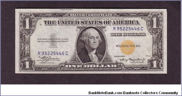 $1 WWII
north africa

Silver Certificate

obv: George Washington, (Army General, President 1789-1797)

rev: Great Seal, Denomination Banknote